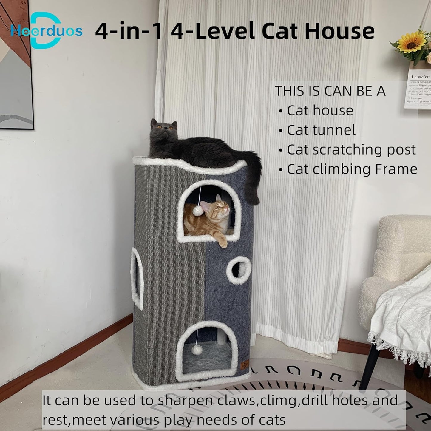 4-Level Cat House for Indoor Cats,Covered Cat Beds and Furniture with Scratch Pad,Hideaway Cave &Cushions,Modern Cat Tower Condo for Multi Small Pet and Large Cats - Pet Explorer