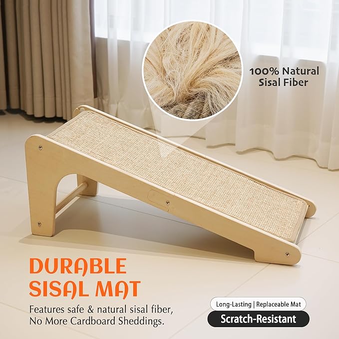 PETKARAY Cat Scratcher, Sisal Scratching Ramp, L Shape Scratch Pad for Indoor Cats, Wall Furniture Protector with Catnip (Large Size)