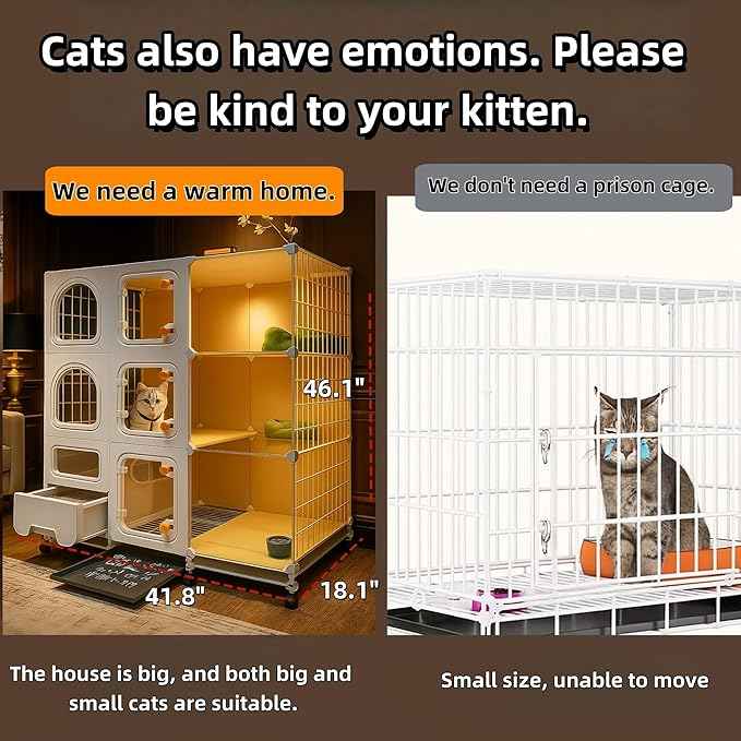 cat cage Indoor with Litter Box, Complimentary Bed, Bowl,Cleaning Three Piece Set,Large cat Enclosure, Cat House with Wheels Outdoor,Small Animal Cage cat Kennel (White, 41.8″(L) x18.1″(W) x46.1″(H))