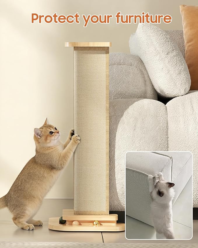 Corner Cat Scratcher with Track Balls, 25'' Cat Scratching Post for 90° Furniture Sofa, Replaceable Sisal Scratch Pad for Wall Furniture Protector