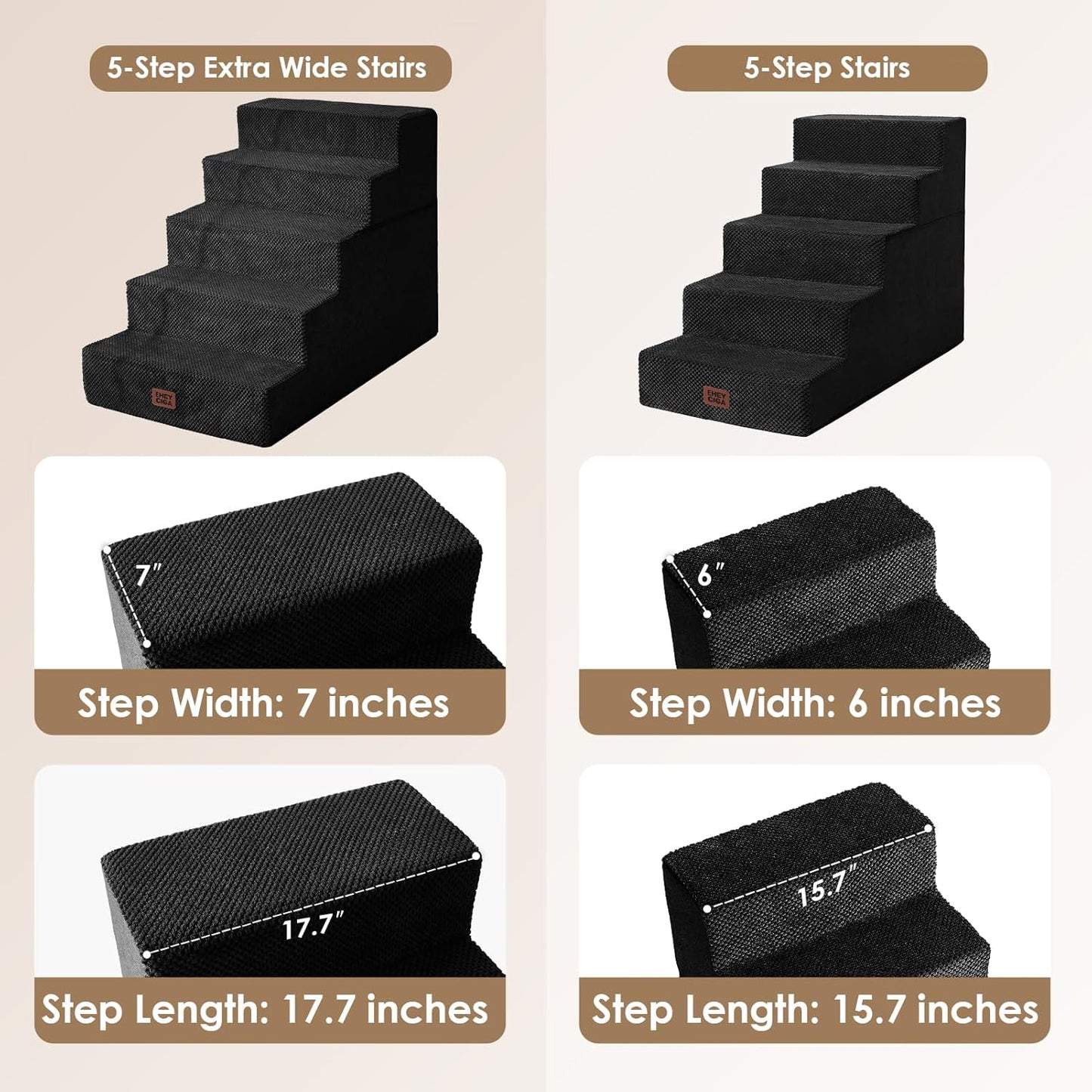 EHEYCIGA Dog Stairs for High Bed 25" H, 5-Step Extra Wide Dog Steps for Bed, Pet Steps for Small Dogs and Cats, Non-Slip Balanced Pet Ramp Indoor, Black - Pet Explorer