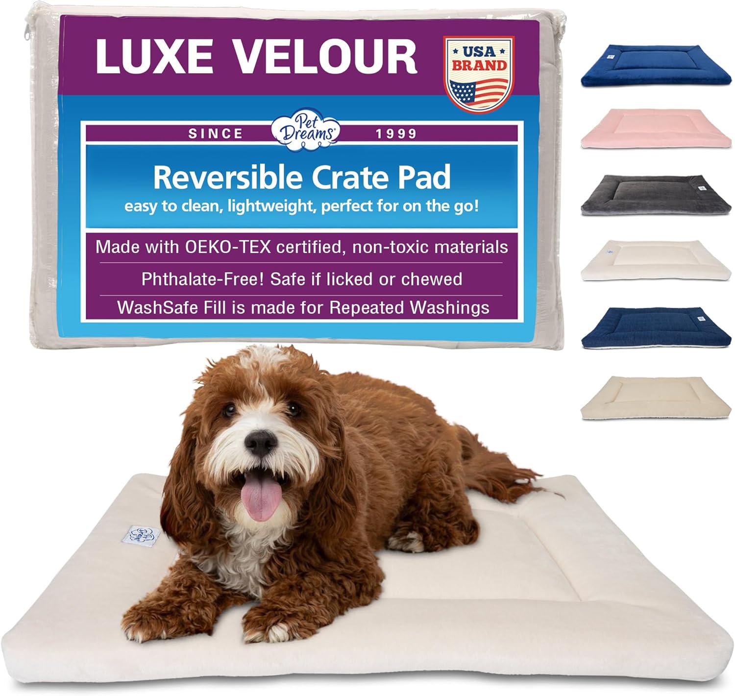 Pet Dreams Dog Crate Pad - Washable Kennel Mat, Crate Pads for Dog Cages, Non-Toxic, Flat Indoor Cat Bed, Fits iCrate 18, 24, 30, 36, 42, 48 Inches (Ivory, Large, 36") - Pet Explorer