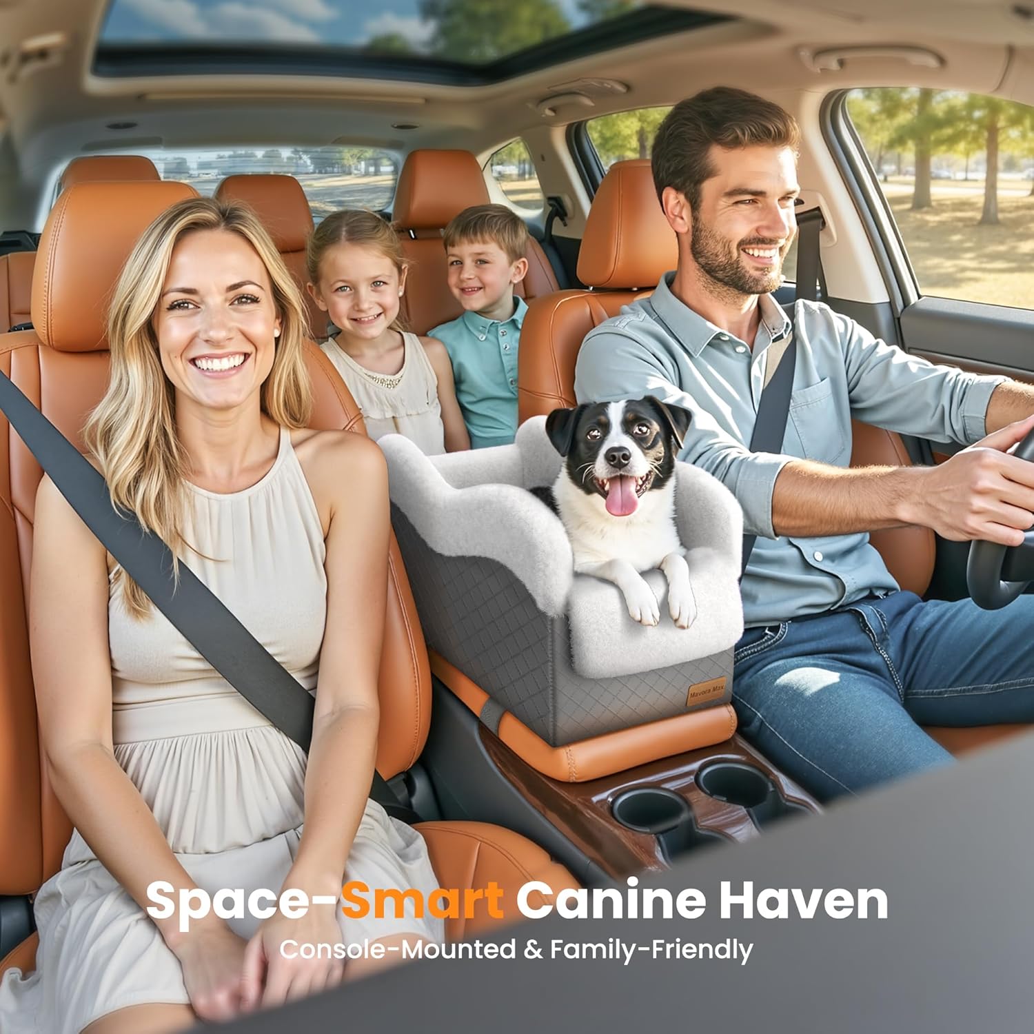 Portable Small Dog Seat for Car,Luxury Center Console Dog Car Seat Booster with Safety Tethers,Auti-Collapse Pet Travel Carrier for SUV,Truck.(Dark Grey/White) - Pet Explorer