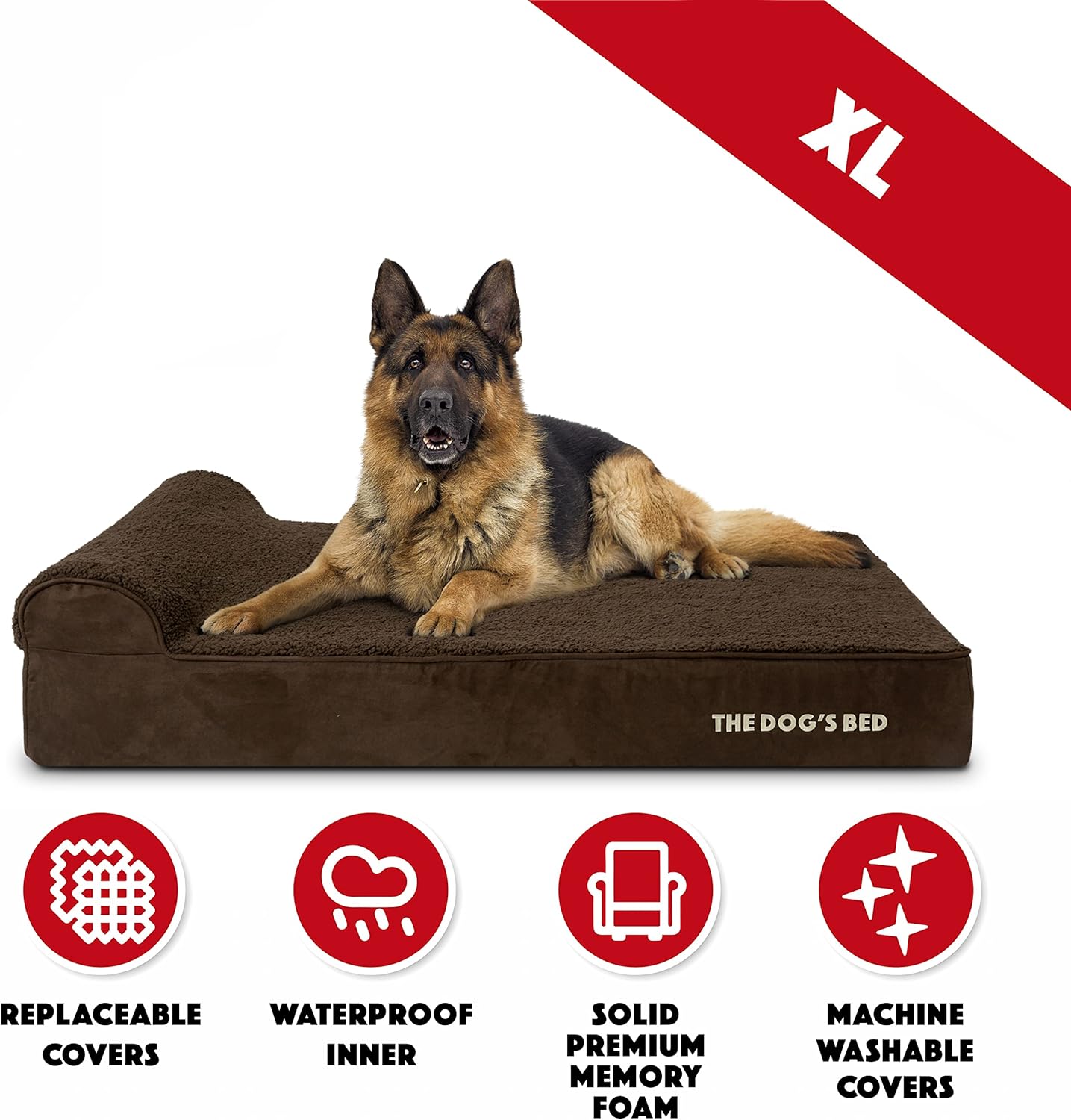 The Dog’s Bed Orthopedic Headrest Dog Bed XL Brown Plush 46x28, Memory Foam, Pain Relief for Arthritis, Hip & Elbow Dysplasia, Post Surgery, Lameness, Veterinary Approved, Waterproof Washable Cover - Pet Explorer