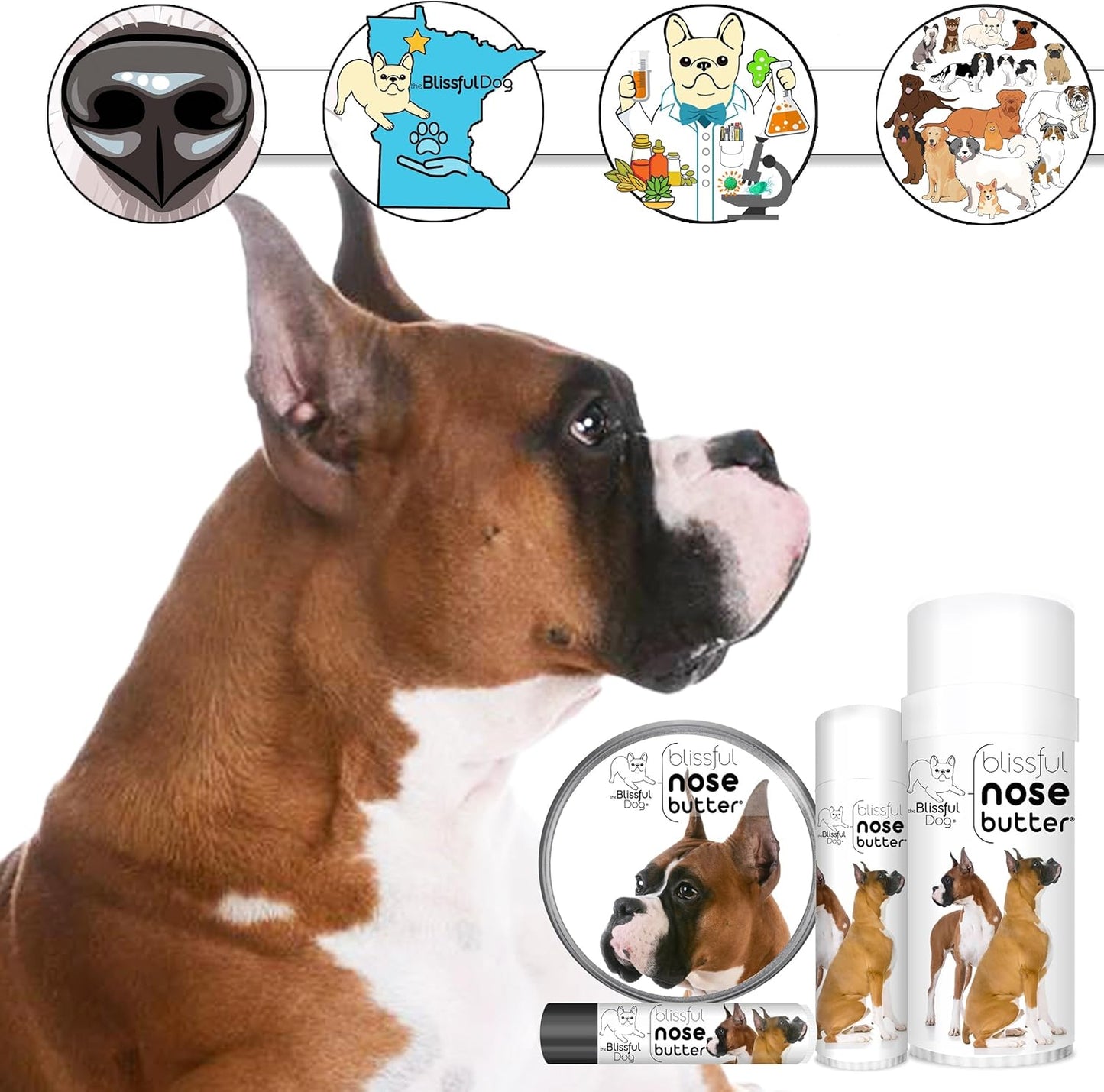 The Blissful Dog Show Boxer Nose Butter for Dry, Cracked Skin, Lick-Safe Dog Nose Balm with Moisturizing Shea Butter, Almond, Olive, and Essential Oils, Pet Supplies, Uncented, 0.15 oz. - Pet Explorer