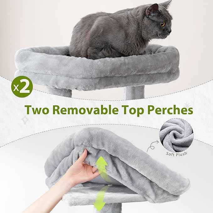 Tall Cat Tree, Large Cat Tower for Adult Cats, 80.7'' (205cm) Heavy-Duty Cat Tree House for Indoor Cats 20 lbs+ with Scratching Posts, 2 Top Perches/Condos, Hammcok, Light Gray GCT034W