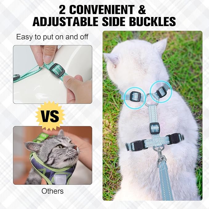 BEAUTYZOO Cat Harness, Escape Proof Cat Leash and Harness Set for Walking, Soft Breathable Vest Harness with Neck Adjustable, Reflective Easy-Control Kitten Harness for Cats,Shark-Blue S