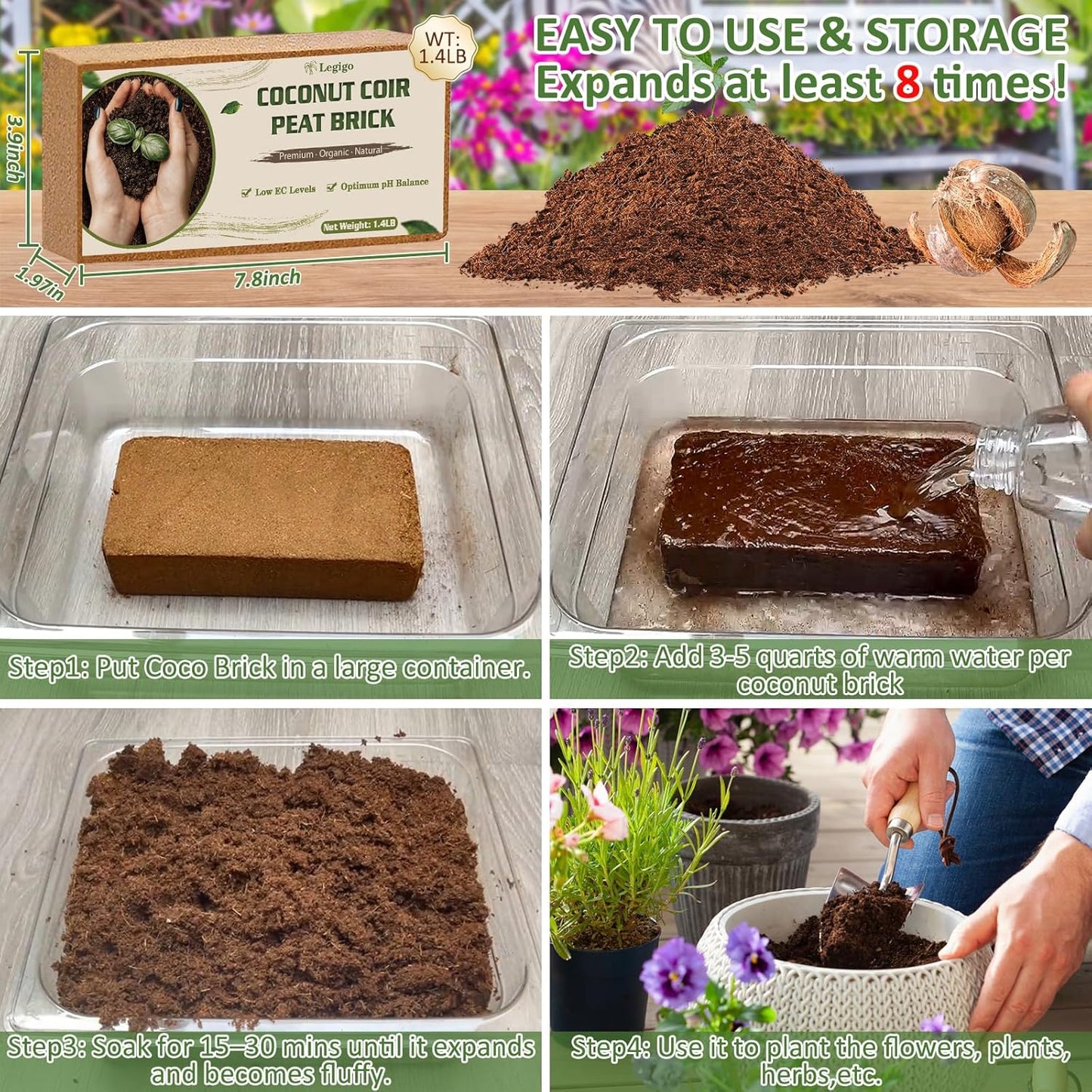 Legigo 6 Pack Premium Coco Coir Brick for Plants- 100% Organic Compressed Coconut Coir Bricks Starting Mix, Coco Coir Fiber Coconut Husk for Planting, Gardening, Potting Soil Substrate, Herbs - Pet Explorer