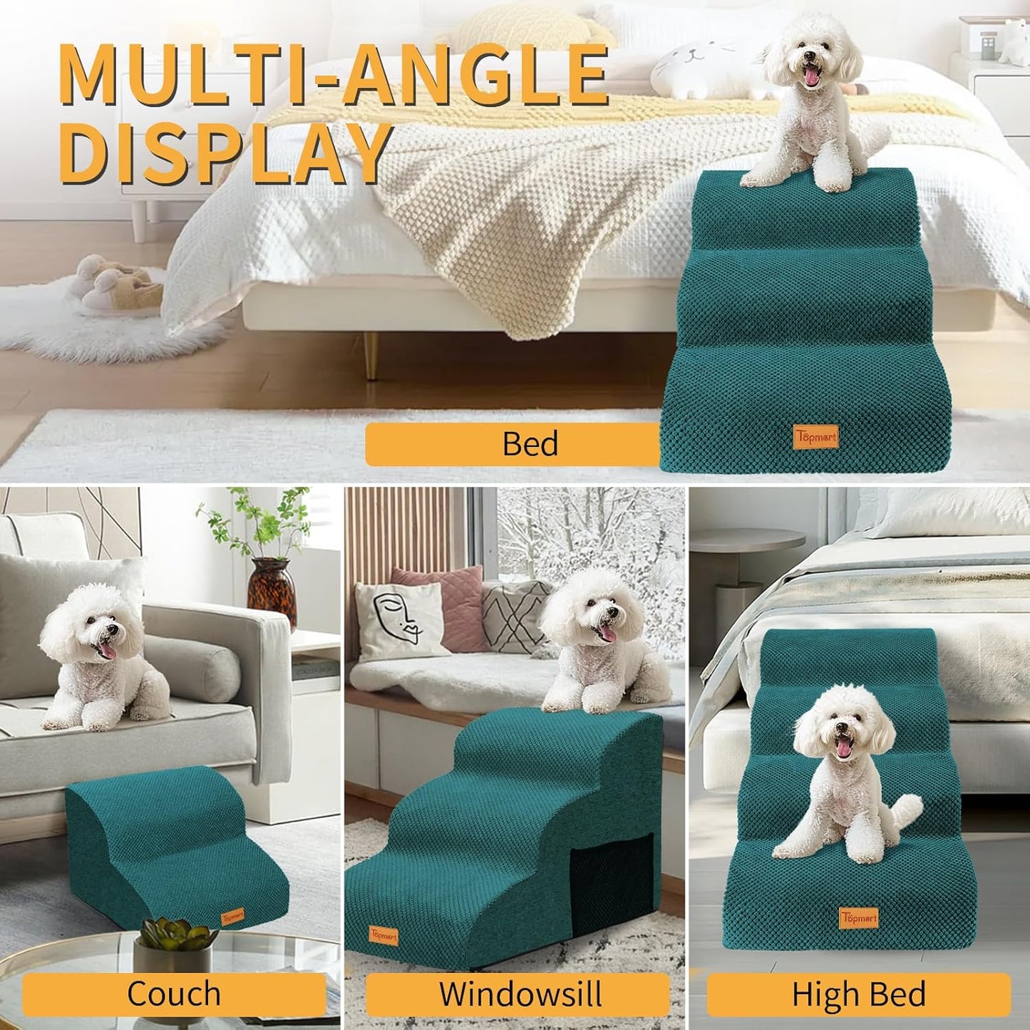 Topmart 3 Tiers Foam Dog Ramps/Steps,Non-Slip Pet Steps,Extra Wide Deep Dog Stairs,High Density Foam Pet Stairs/Ladder,Best for Older Dogs,Cats,Small Pets - Pet Explorer