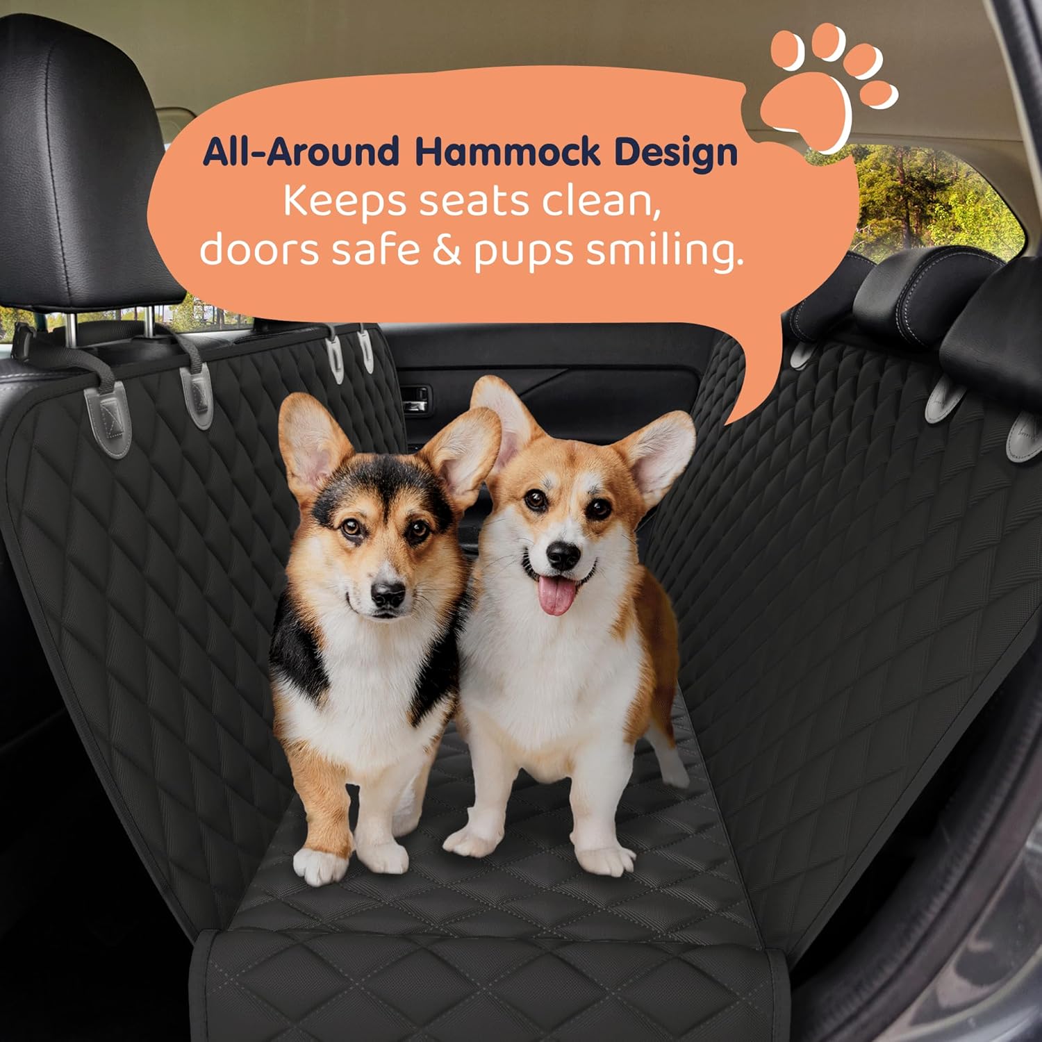 XL Dog Car Seat Cover for Back Seat, Waterproof Hammock for Car, SUV & Truck, Non-Slip Backseat Cover for Dogs, Heavy-Duty Dog Hammock Style Seat Protector Pets, Easy to Install & Clean - Pet Explorer