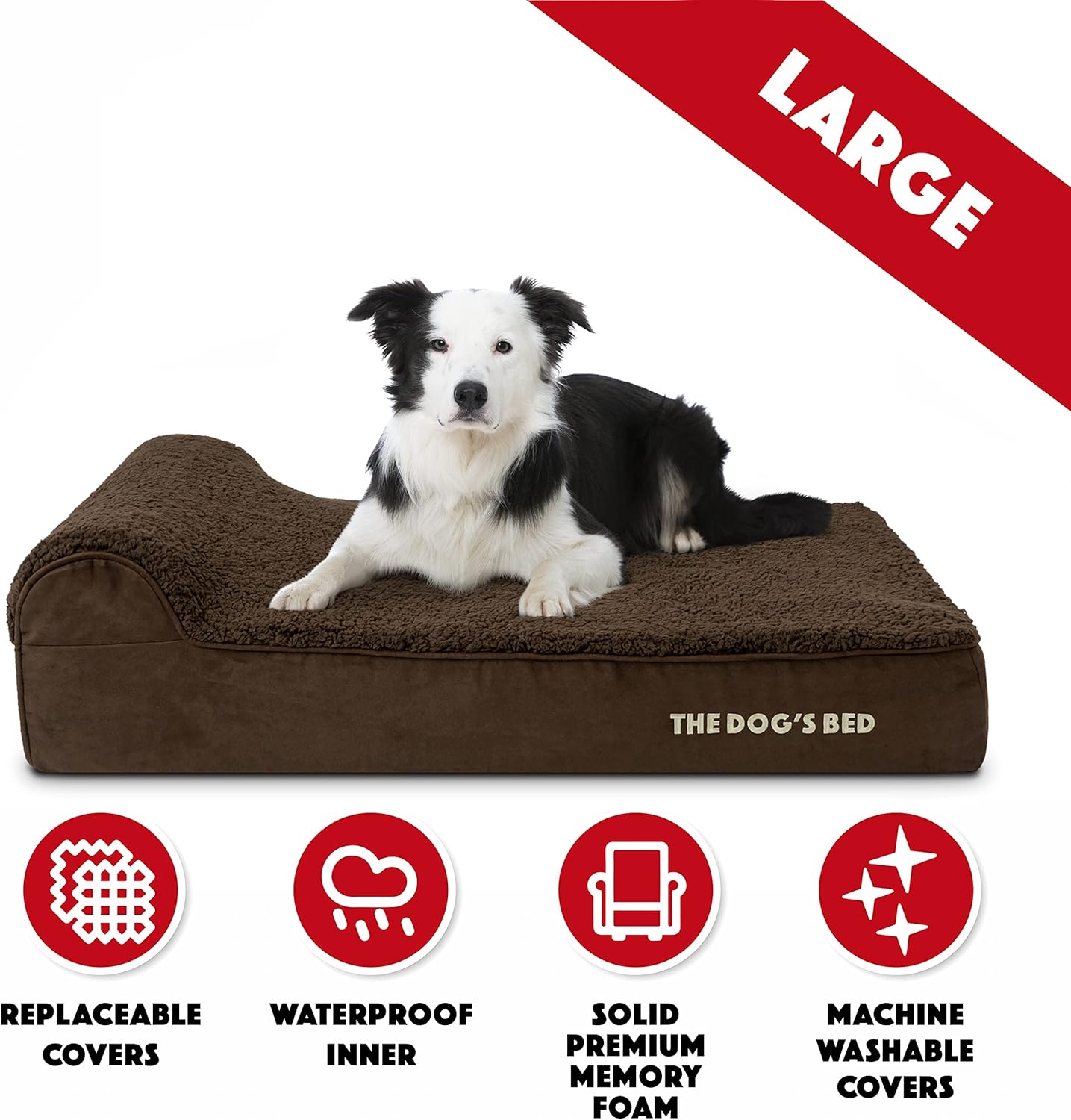 The Dog’s Bed Orthopedic Headrest Dog Bed Large Brown Plush 40x25, Memory Foam, Pain Relief forArthritis, Hip & Elbow Dysplasia, Post Surgery, Lameness, Veterinary Approved, Waterproof Washable Cover - Pet Explorer