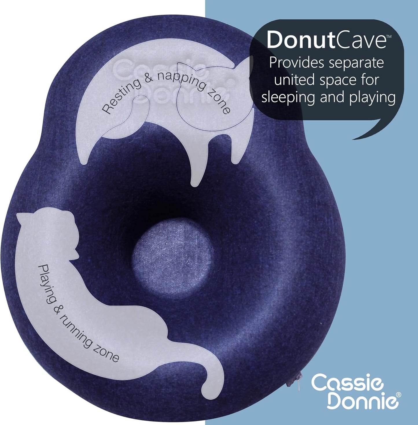 Cat Tunnel Bed for Indoor Cats, Medium Large, Donut Cave House up to 22 Lbs, Spacious for 2 Kittens (Dark Blue) - Pet Explorer