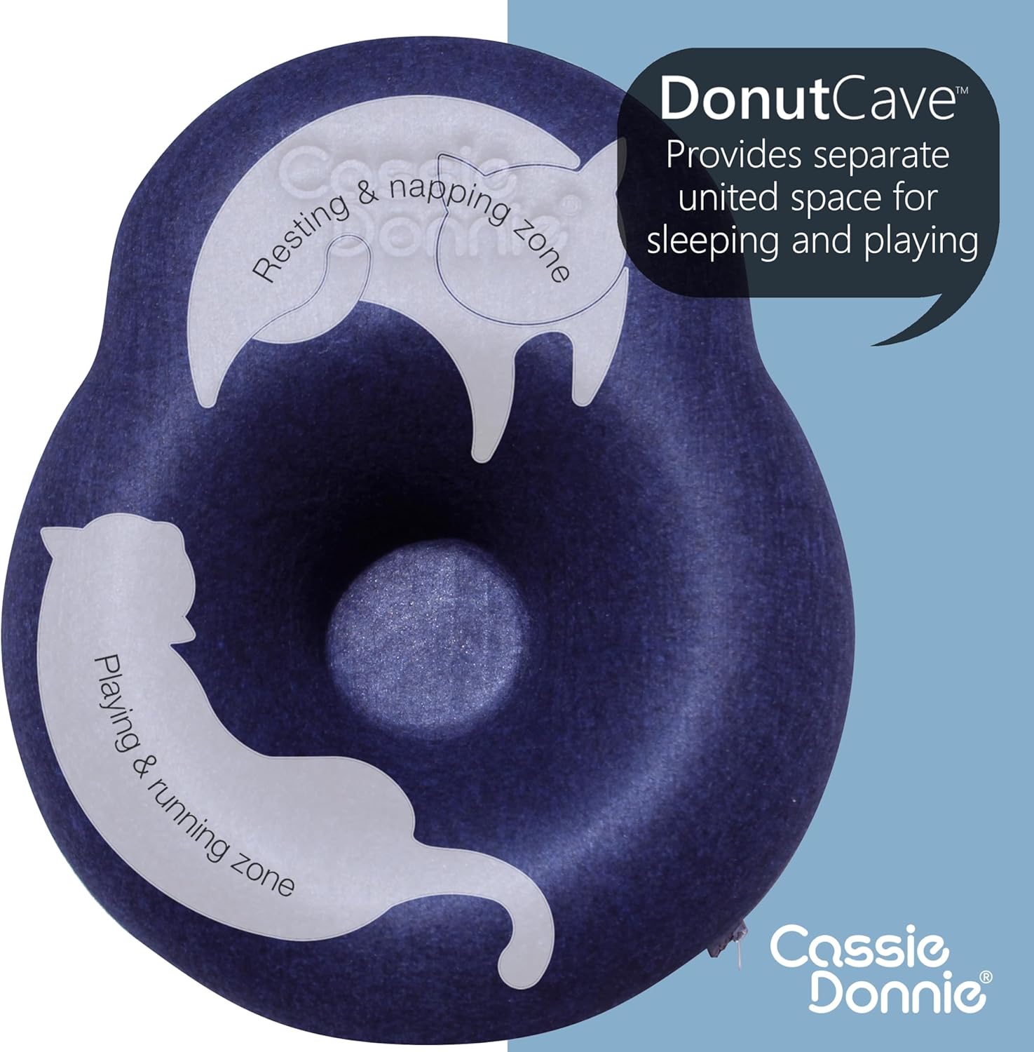 Cat Tunnel Bed for Indoor Cats, Medium Large, Donut Cave House up to 22 Lbs, Spacious for 2 Kittens (Dark Blue) - Pet Explorer
