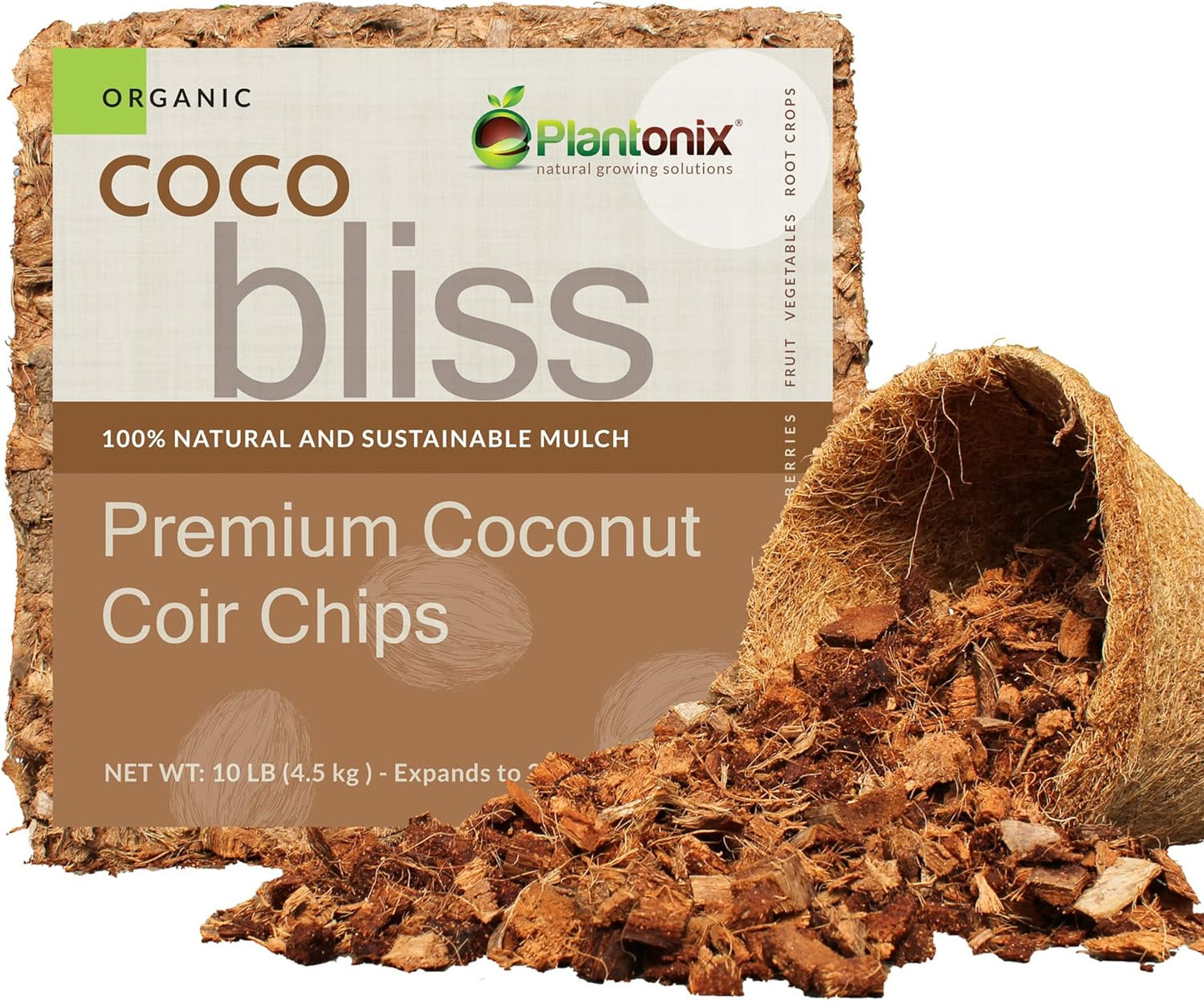 Organic Coco Chips for Plants (10lbs) - Coco Coir Chips - Coconut Husk Chips for Potting Soil, Garden Soil, & Seed Starter Soil - Coconut Mulch for Garden - Compressed Coconut Chips for Plants - Pet Explorer