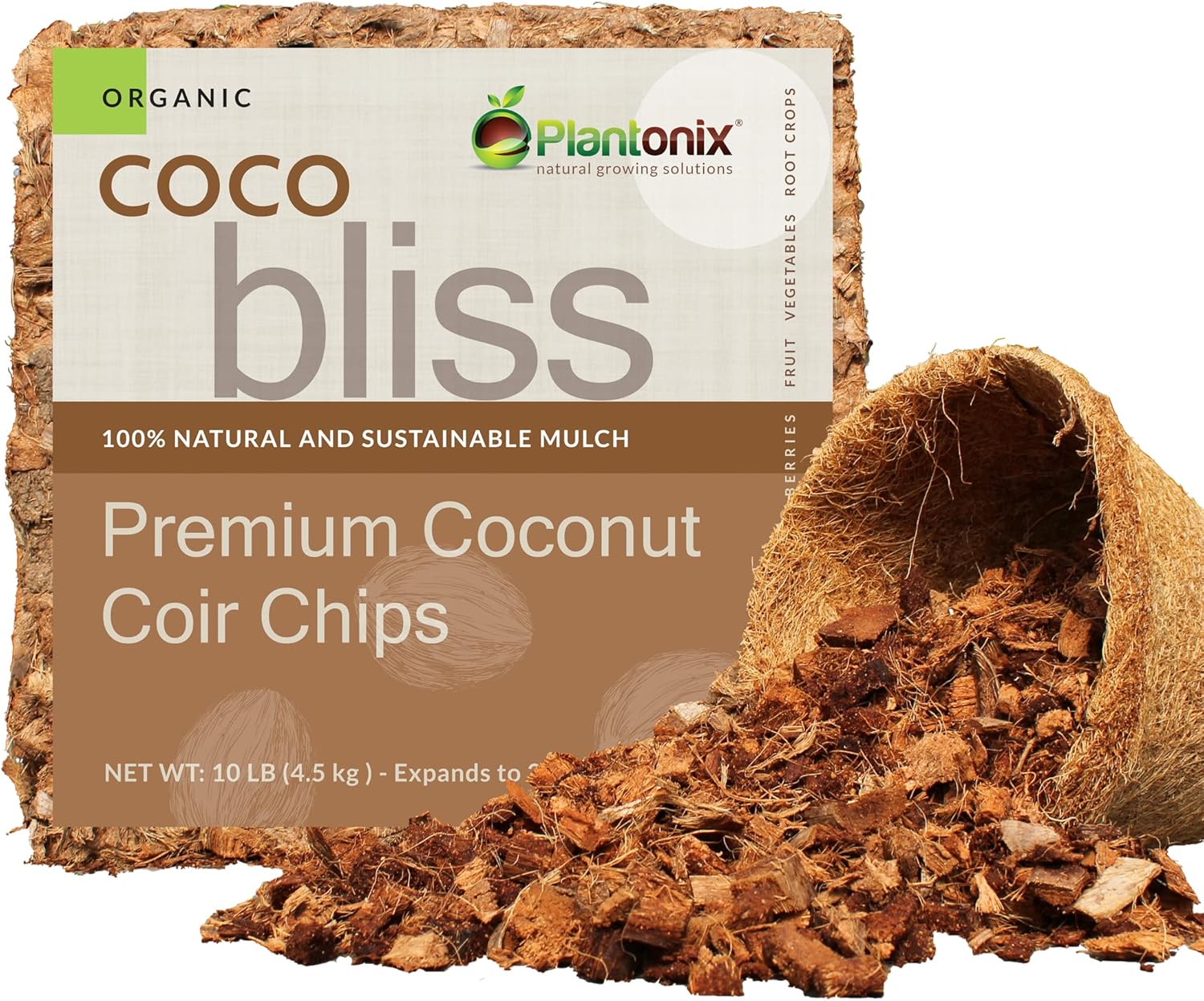 Organic Coco Chips for Plants (10lbs) - Coco Coir Chips - Coconut Husk Chips for Potting Soil, Garden Soil, & Seed Starter Soil - Coconut Mulch for Garden - Compressed Coconut Chips for Plants - Pet Explorer