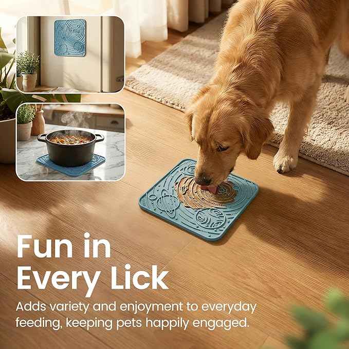 OHMO Lick Mat for Dogs and Cats(Large, Dark&Light Blue, 2pcs) Enrichment Accessories Toy Space Star Easy Clean Pet Slow Feeder/Suction Cups, Licking Pad for Anxiety Relief and Boredom Reduction