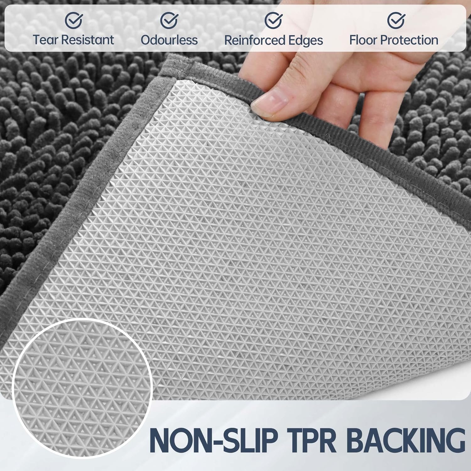 Dog Door Mat for Muddy Paws, 72" x 48" Chenille Absorbent Front Door Mat Inside, Large Runner Mud Mat for Dogs, Trap Dirt Washable Non Slip Outdoor Indoor Entrance Doormats, Grey - Pet Explorer