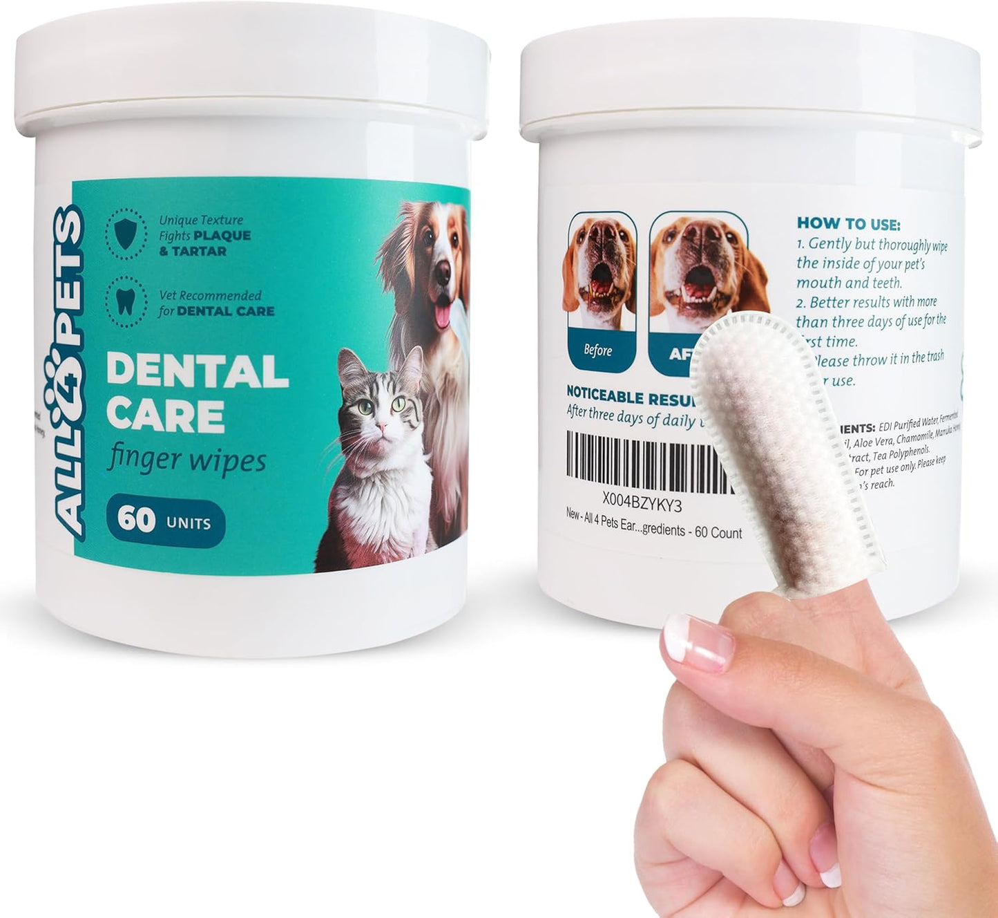 Dog Dental Wipes – 60 Count Natural Pet Dental Finger Wipes for Dogs, Cats – Odorless and Safe Dog and Cat Teeth Cleaning Wipes – Dental Wipes for Dogs Teeth Supports Dental Care, Gum Care - Pet Explorer