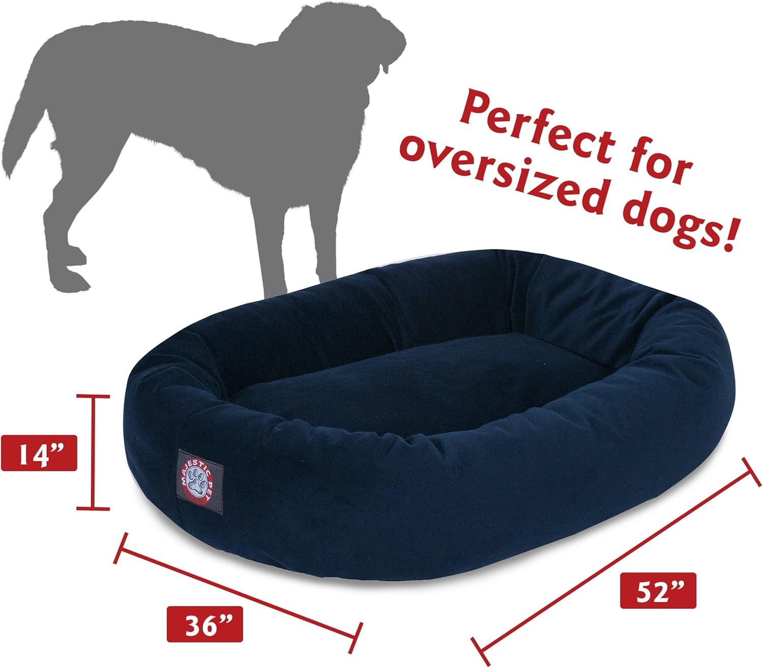Majestic Pet Villa 40 Inch Shredded Memory Foam Dog Bed for Large Sized Dogs 40x29x9 Inch–Orthopedic Dog Bed with Removable Washable Cover-Washable Large Pet Bed with Head Support-Marine - Pet Explorer