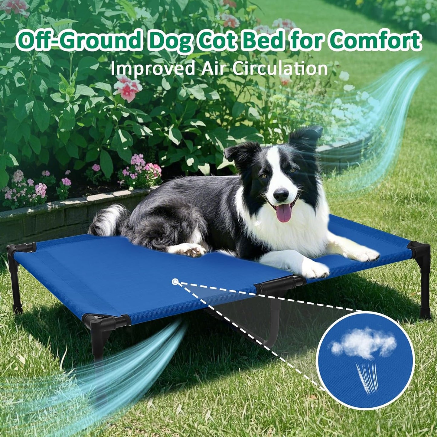 Outdoor Dog Beds Large Sized Dogs, Cooling Elevated Dog Bed with Breathable Mesh & Non Slip Feet, Raised Pet Bed Off The Ground, Lifted Place Cot (L, Blue) - Pet Explorer