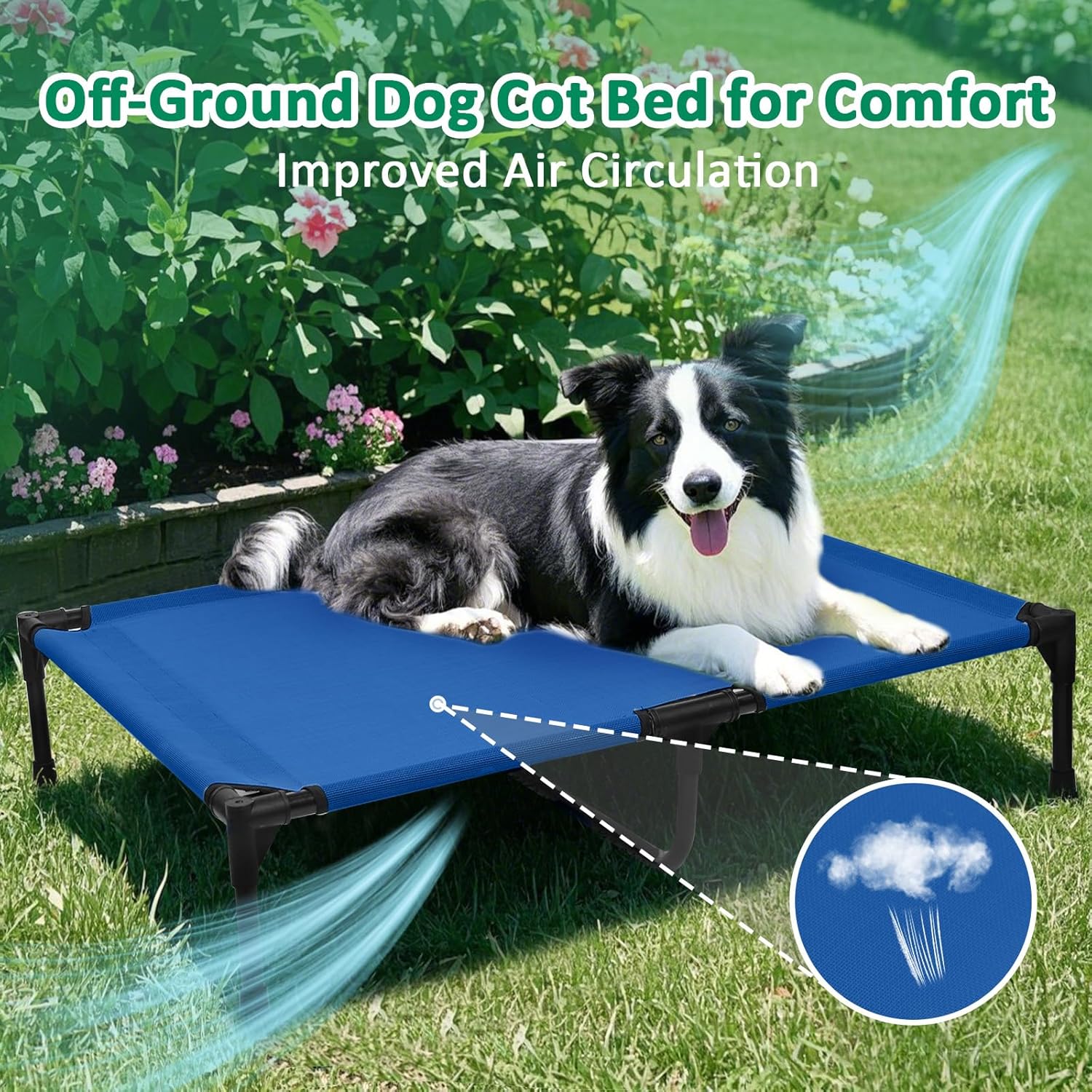 Outdoor Dog Beds Large Sized Dogs, Cooling Elevated Dog Bed with Breathable Mesh & Non Slip Feet, Raised Pet Bed Off The Ground, Lifted Place Cot (L, Blue) - Pet Explorer