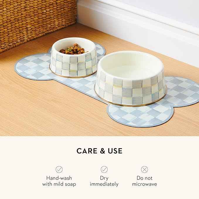 MACKENZIE-CHILDS Pet Bowl, Cute Cat and Dog Bowl for Food and Water, Gray-and-White Sterling Check, Small