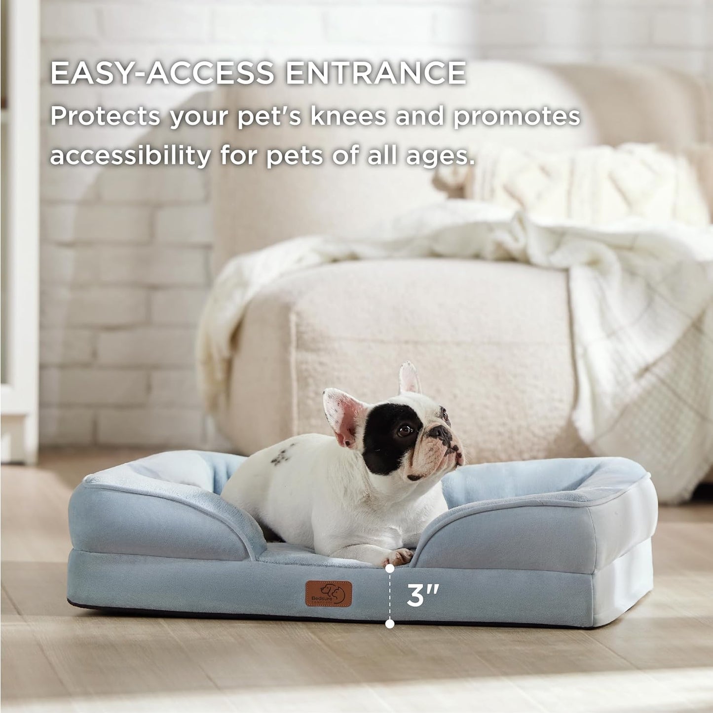 Bedsure Orthopedic Dog Bed for Medium Dogs - Waterproof, Supportive Foam Pet Couch Bed with Removable Washable Cover, Non-Skid Bottom, Light Blue - Pet Explorer