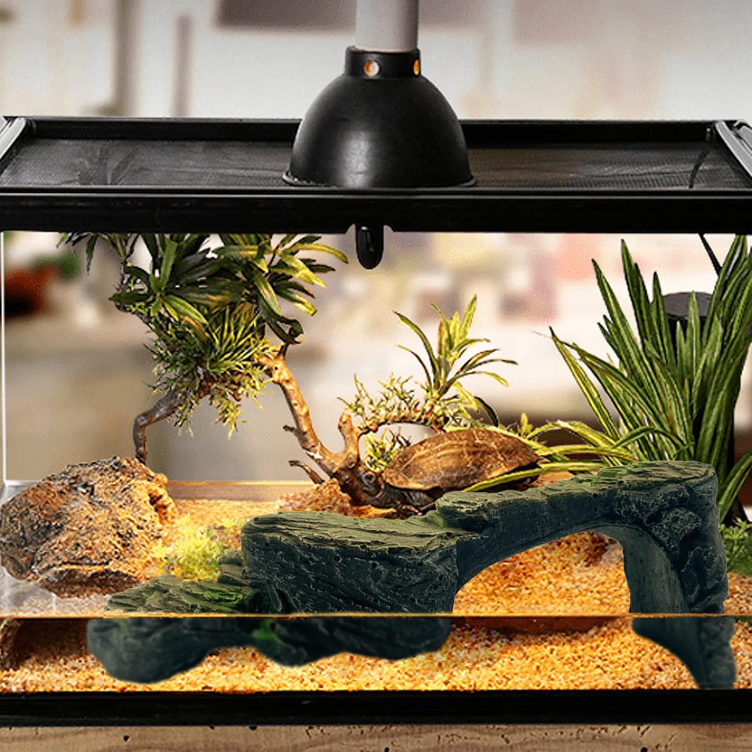 Resin Turtle Basking Platform,Turtles Rock Dock Climbing Ramp Cave Hideout Decor Reptile Terrariums Resting Terrace Stone Habitat Decoration for Small Lizards, Frogs, Snakes,Chameleon - Pet Explorer