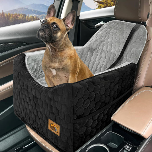 Dog Car Seat for Small/Medium Dogs, Memory Foam Dog Booster Seat, Travel Safety Per Car Seat with Washable Removable Cover, Storage Pockets, up to 35 lbs(BlackGray) - Pet Explorer