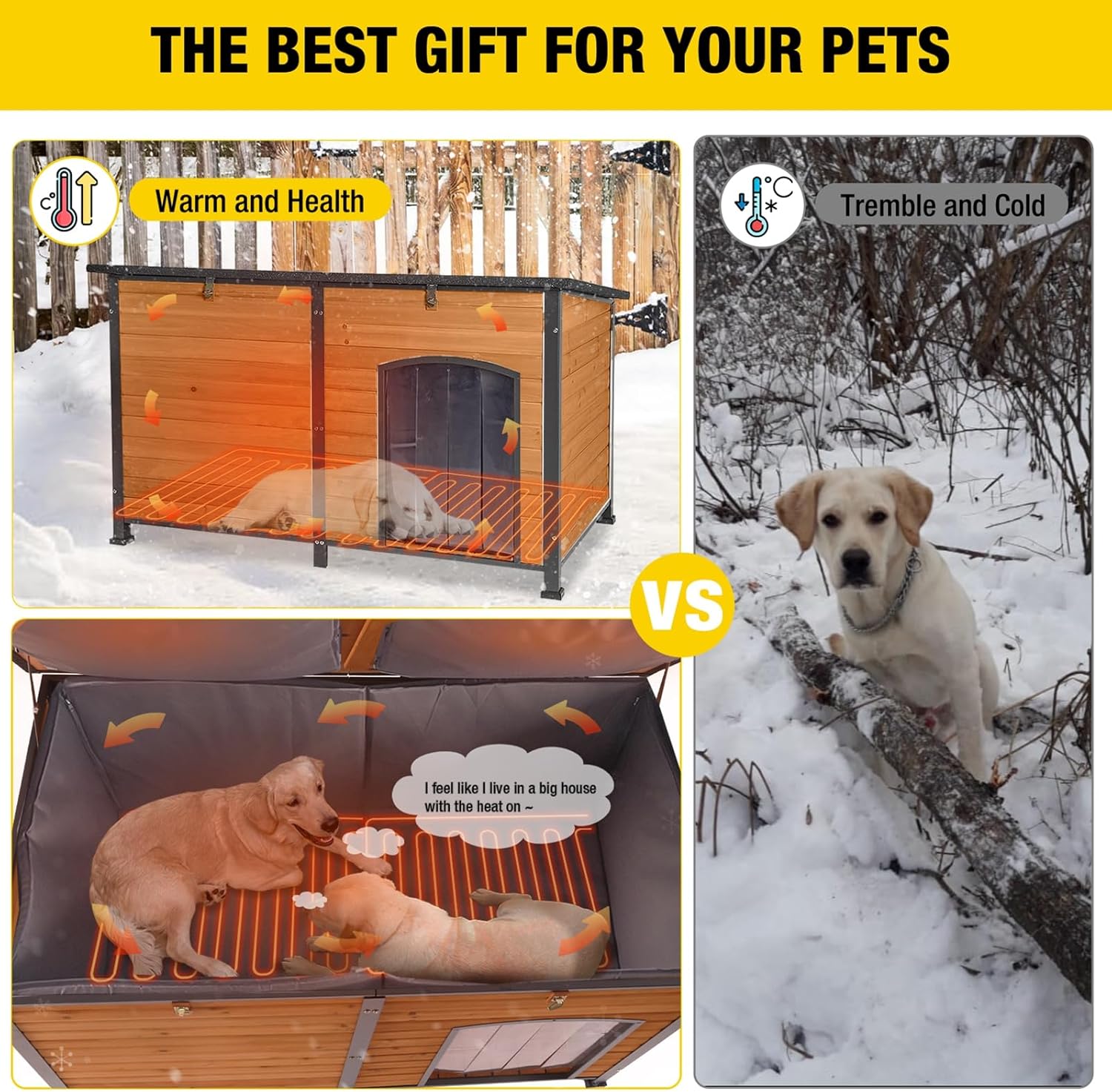 Aivituvin Extra Large Dog House Outdoor Heated Dog Kennel with Insulation Liner for Winter Strong Iron Frame Insulated Dog Cage with Heater,59" - Pet Explorer