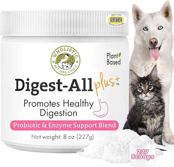 Wholistic Pet Organics Probiotics for Dogs with Digestive Enzymes & Prebiotic Fiber - 8 Oz - Daily Cat & Dog Probiotics for Digestive Health, Anti Diarrhea & Gut Support - Cat Probiotic - 227 Scoops