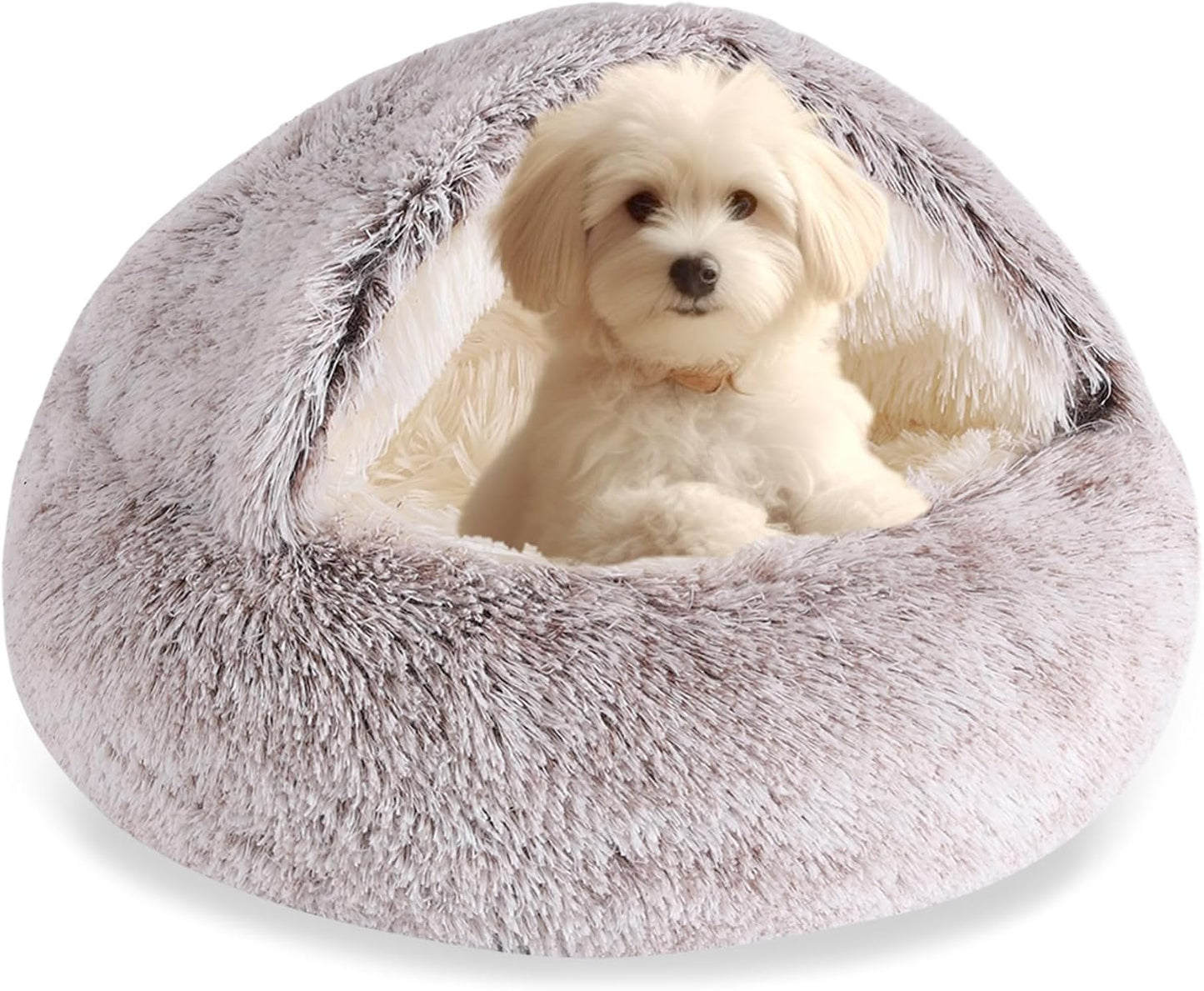 HYQ Small Dog Bed, Cat Beds for Indoor Cats Washable, Cozy Cat Cave Bed, Non-Slip Cat Beds, Calming Dog Bed with Hooded Cover, Dog Bed with Cover for Small Medium Pets (Coffee, 24×24 Inch) - Pet Explorer