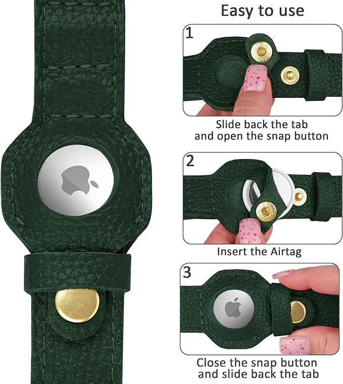 Leather Airtag Dog Collar - Soft Tracking Dog Collar with Apple AirTag Holder and Metal Buckle - Safety GPS Pet Collars for Small Medium Large Dogs Puppy Pink Red (Green, S, 12"-15" Neck Fit)