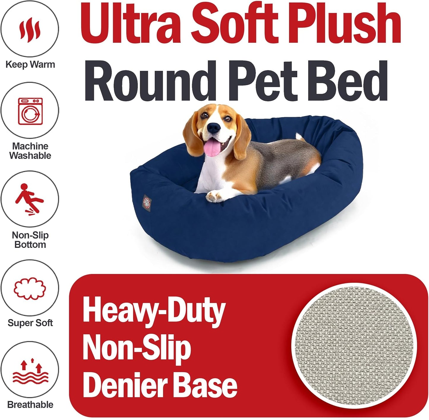 Majestic Pet 32 Inch Suede Calming Dog Bed Washable 32x23x7 (Inch) – Cozy Soft Round Donut Dog Bed with Spine Support for Dogs to Rest Their Head - Pet Bed Medium – Navy (2025) - Pet Explorer
