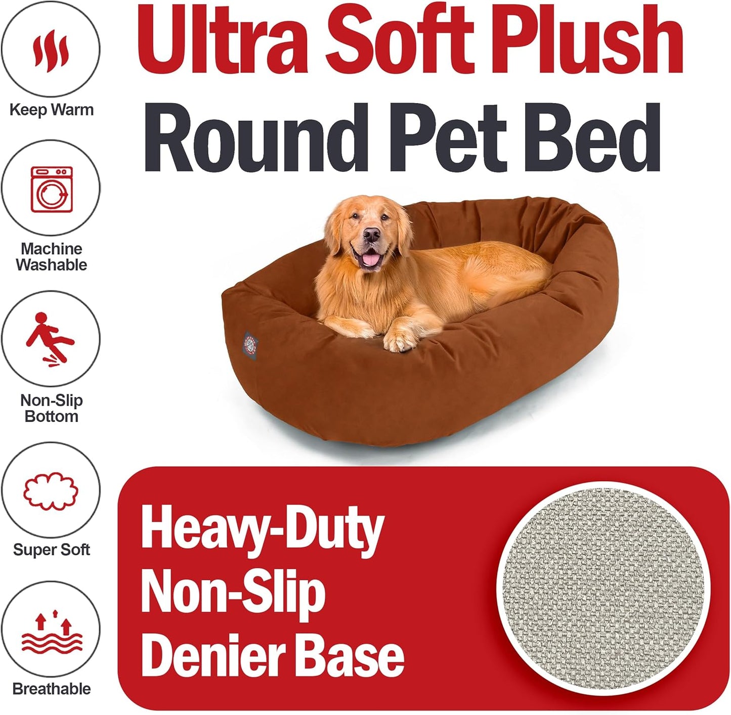 Majestic Pet 40 Inch Suede Calming Dog Bed Washable 40x29x9 (Inch) – Cozy Soft Round Donut Dog Bed with Spine Support for Dogs to Rest Their Head - Pet Bed Large – Rust (2025) - Pet Explorer
