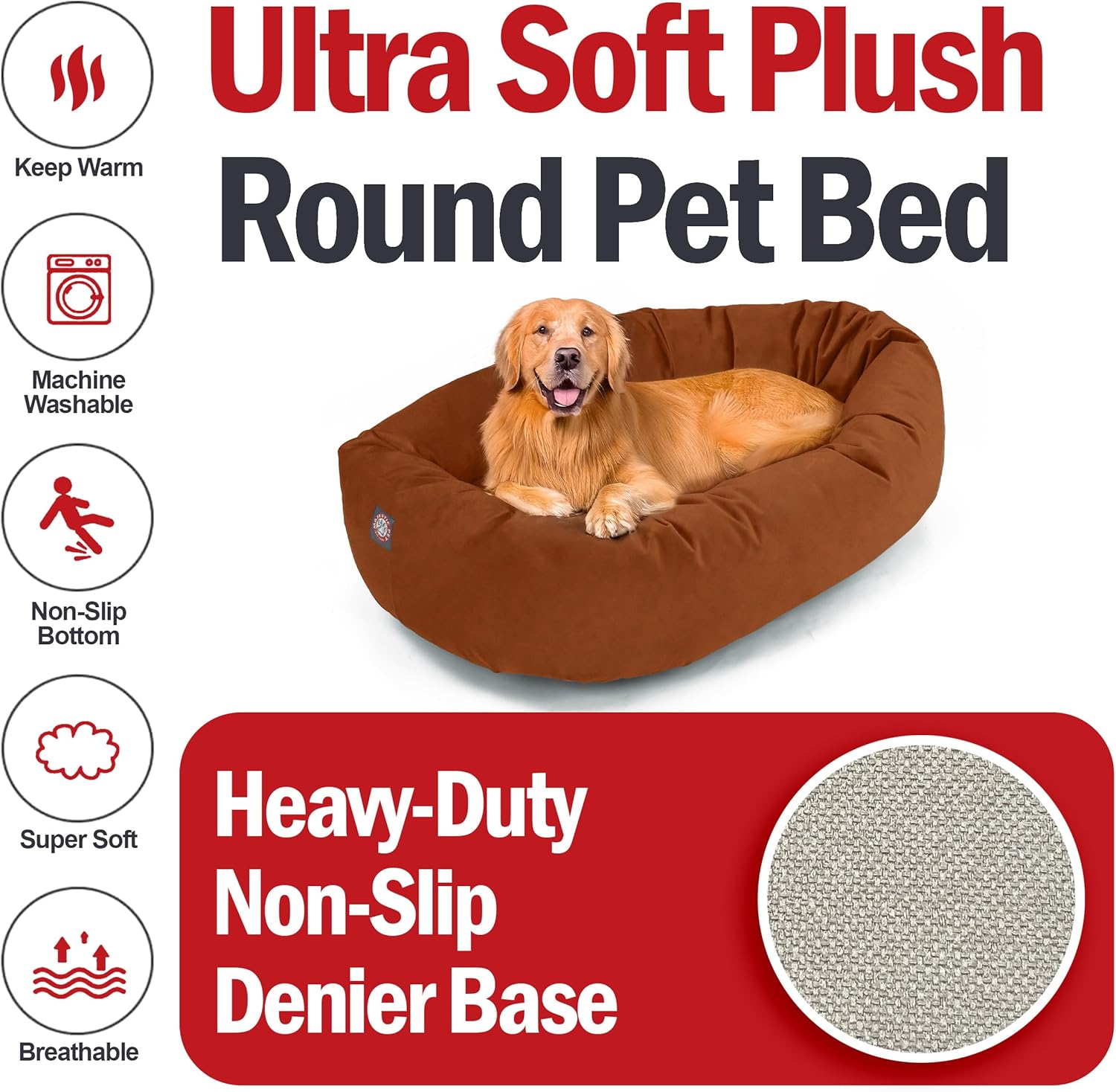 Majestic Pet 40 Inch Suede Calming Dog Bed Washable 40x29x9 (Inch) – Cozy Soft Round Donut Dog Bed with Spine Support for Dogs to Rest Their Head - Pet Bed Large – Rust (2025) - Pet Explorer