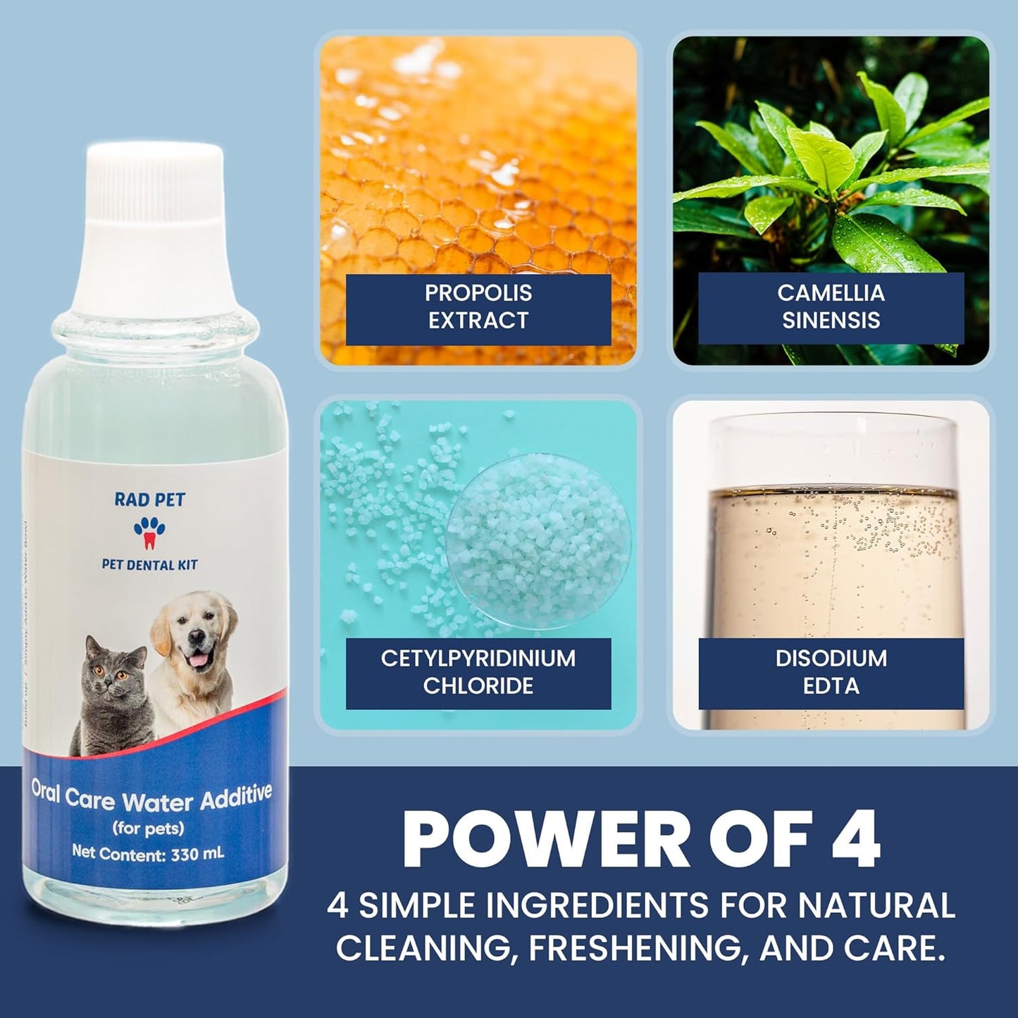 Rad Health Water Additive – Dog Dental Water Additive for Fresh Breath, Plaque & Tartar Control, Easy Mouthwash for Dogs & Cats, 330ml Formula Supports Daily Oral Hygiene, No Brushing Needed - Pet Explorer