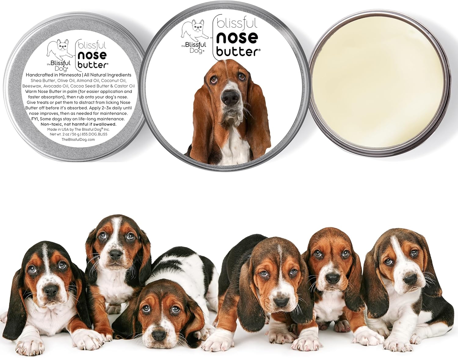 The Blissful Dog Basset Hound Nose Butter for Dry, Cracked Skin, Lick-Safe Dog Nose Balm with Moisturizing Shea Butter, Almond, Olive, and Essential Oils, Pet Supplies, Uncented, 1 oz. - Pet Explorer