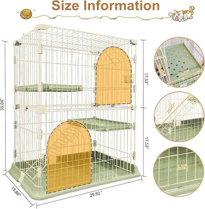 Cat Cage 2-Tier Indoor Cat Enclosure with Widen Bottom Buckle & Reinforced Locking Clamps DlY Cat Playpen for 1-2 Cats & Small Pets,31" Lx 20" W X 36" H (Green, Two-Tier36)