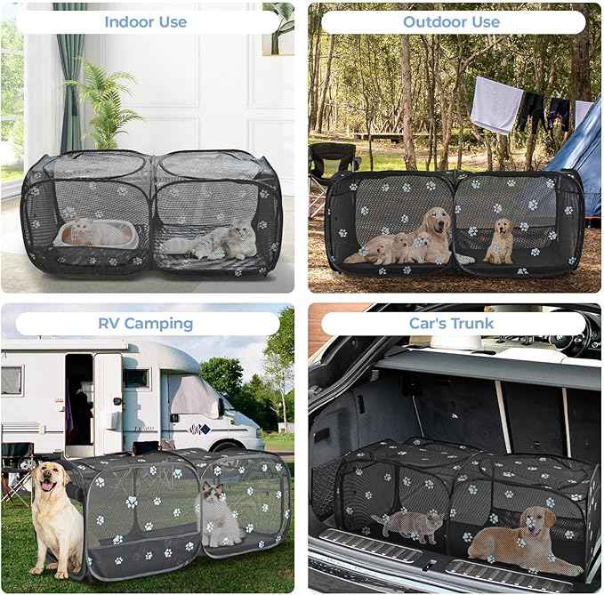 2-in-1 Dog Playpen 73.5''Pop Up Cat Pet Playpen, Assembly-Free Indoor Outdoor Kitten Enclosure, Breathable Cat Cage Portable Puppy Tent Crates,Spacious Kennel for Small Animals, No Confinement Feel(L)