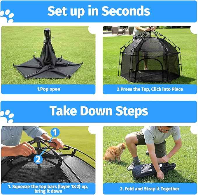 EighteenTek® Catio Outdoor Cat Enclosure 3-Tier Pop up Cat Tent Playpen | Portable Kitten Catio Tower | Pet Playpen Indoor/Outdoor Cats Enclosed | Play Tents for Patio Balcony Courtyard Camping