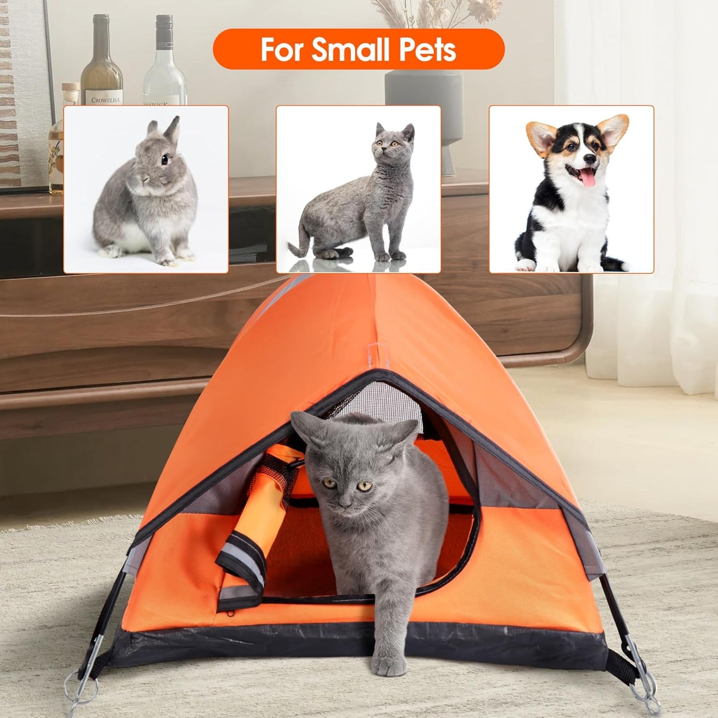 Cat Camping Tent, Cat Tent Bed, Pet Tent for Indoor Cat and Small Dog, Mini Tent (Orange, 21 x 21 x 14 Inches) - Pet Explorer