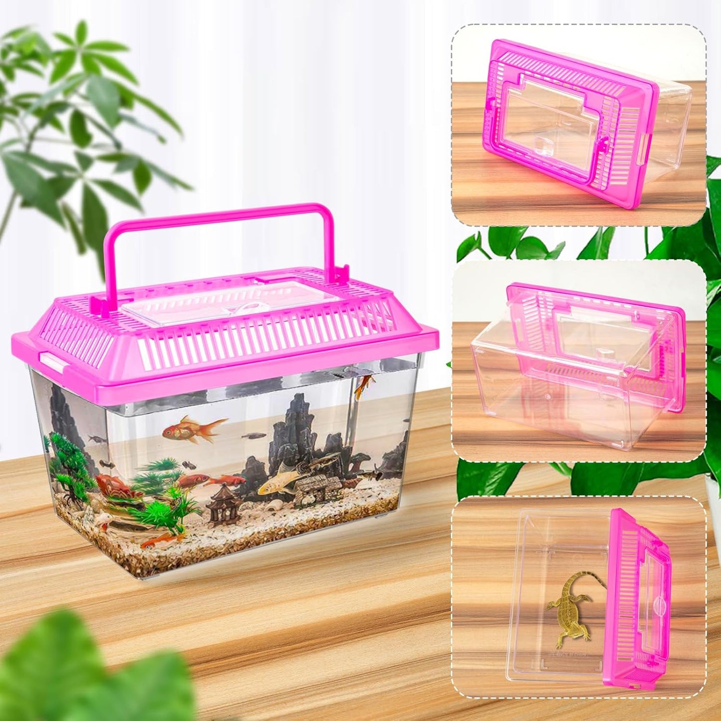 12Pcs Plastic Reptile Terrariums Carrier Cage, Tarantula Enclosure Breeding Box Hatching Container Transparent Fish Tank Turtle Aquarium with Random Color Lid for Hermit Crab, M(7" x 4.3" x 4.3") - Pet Explorer