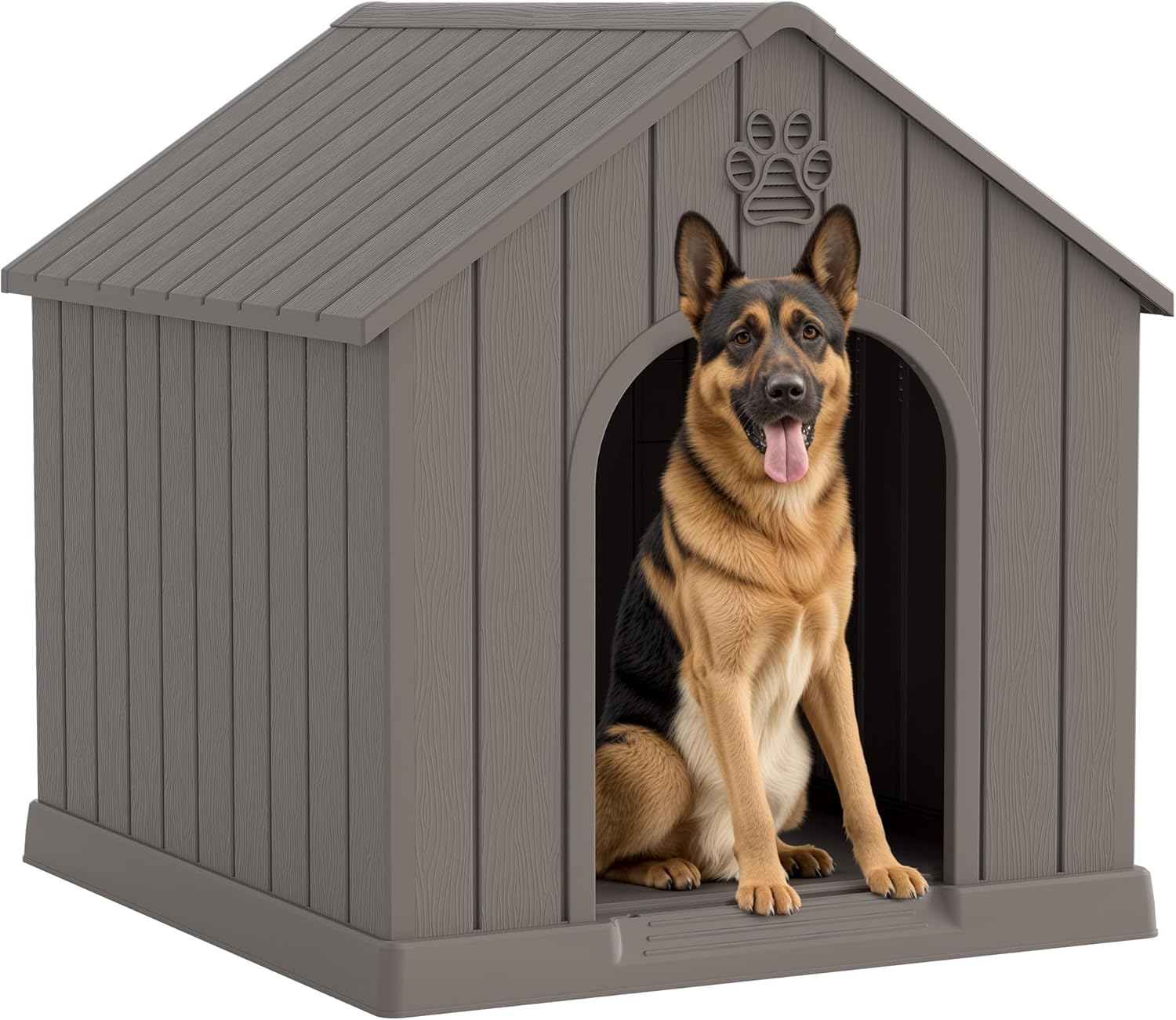 Large Dog House Outdoor Indoor for Medium Large Dogs, Durable Plastic Waterproof Doghouse with Air Vents and Elevated Floor, Easy Clean and Assemble (Grey, 36.2''L×38''W×38''H) - Pet Explorer
