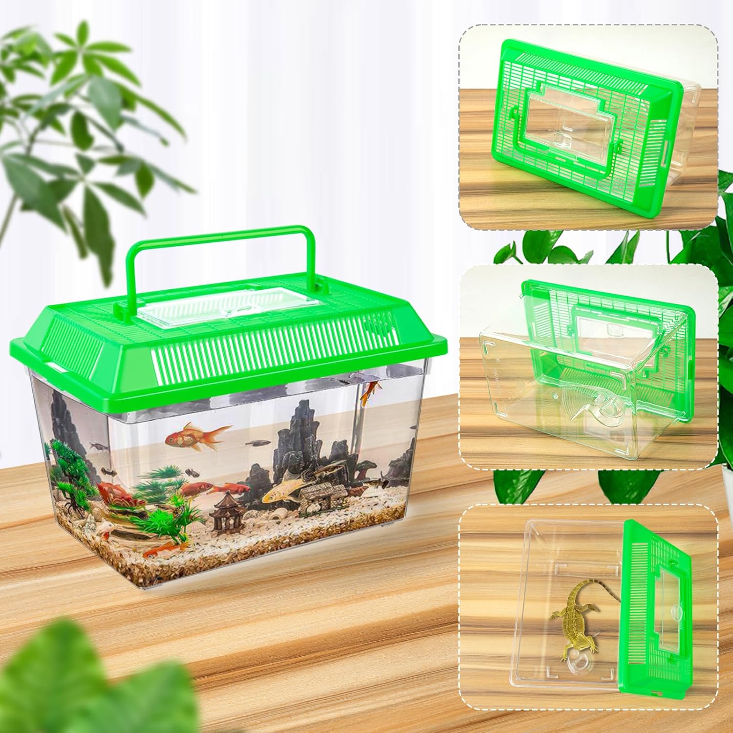12Pcs Plastic Reptile Terrariums Carrier Cage, Tarantula Enclosure Snake Breeding Box Hatching Container Transparent Fish Tank Turtle Aquarium with Random Color Lid for Lizards, L(8.7" x 5.5" x 5.9") - Pet Explorer