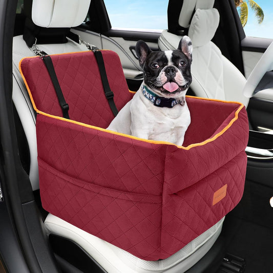Dog Car Seat for Small Medium Dogs, Memory Foam Puppy Dog Booster Seat with Thick Cushion for Dogs Under 35lbs, Detachable Washable Pet Car Seat Travel Bed with Storage Pockets,2 Safety Belts - Pet Explorer