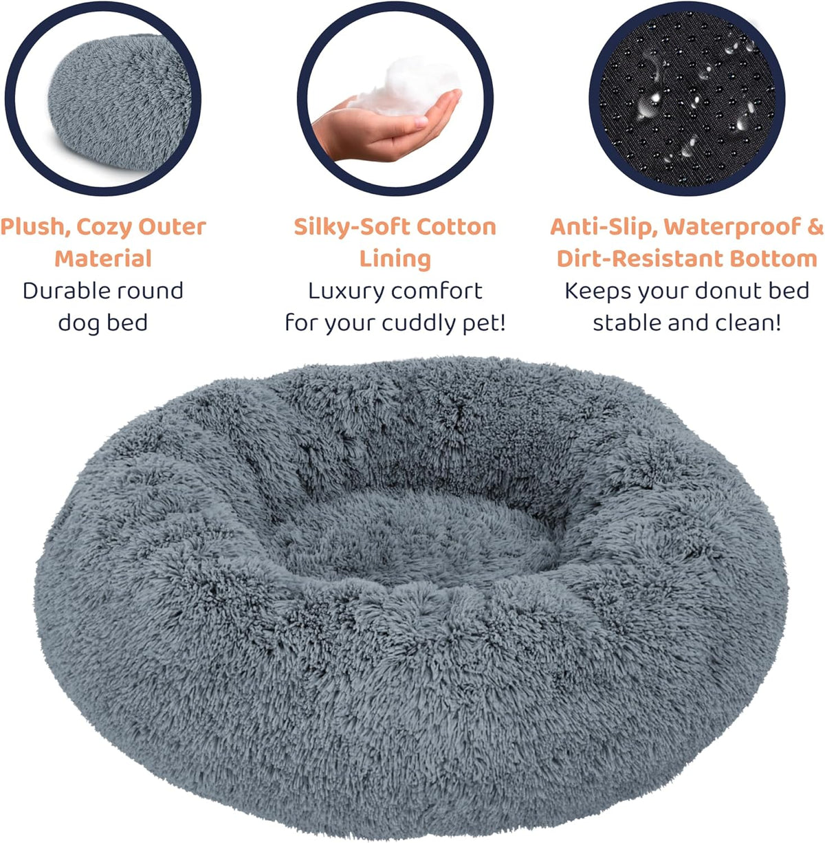 Donut Dog Bed - Premium Comfort for Anxiety Relief - Fluffy & Calming Design with Ultra-Plush Support | Cozy Round Dog Bed with Super Soft Circle Style (Size XL Dark Grey)