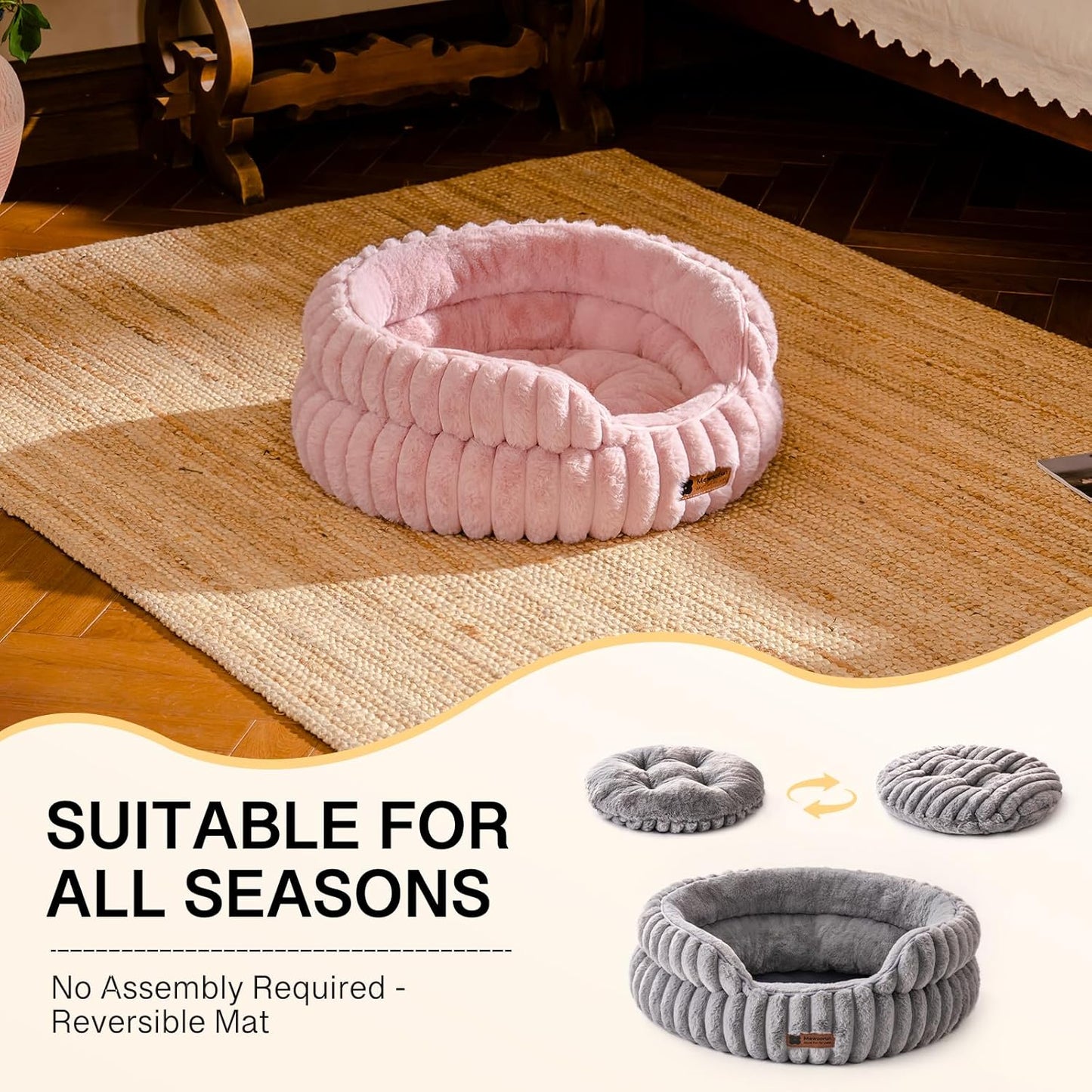 MEWOOFUN Dog Bed for Medium Dogs, Washable Large Cat Beds for Indoor Cats, Donut Pet Bed for Dogs and Cats with Anti-Slip Bottom (Pink, 27"x27"x10") - Pet Explorer