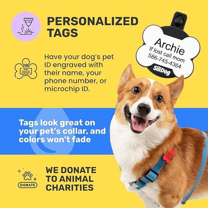 SiliDog AirTag Holder Silent Dog ID Tag – Personalized Engraved Silicone Pet Tag – Durable, Glow-in-The-Dark – White Bone