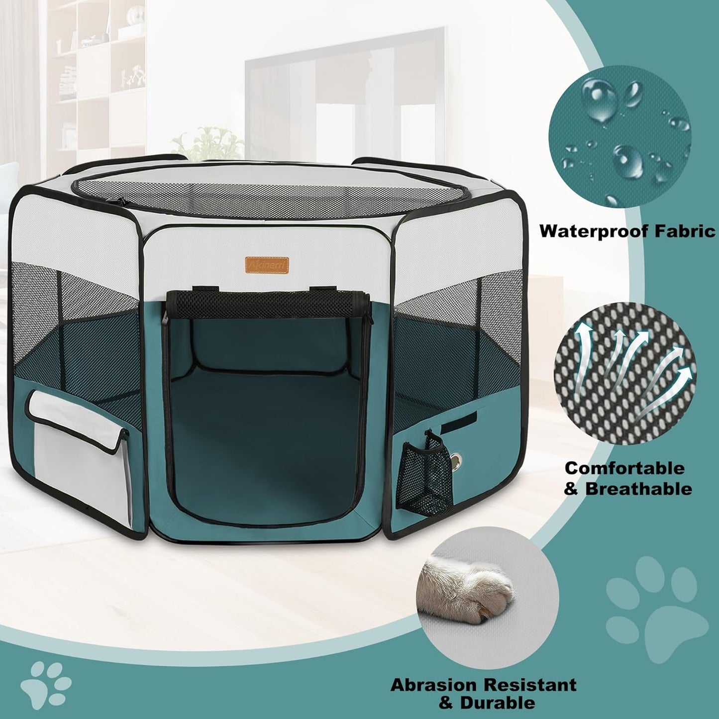 Dog Playpen, Portable Pet Play Pen for Cat, Puppies, Rabbits, Chickens, Foldable Large-Capacity Pet Tent for Indoor/Outdoor Travel Camping Blue - Pet Explorer